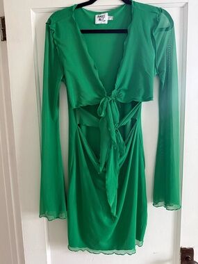 Princess Polly Emerald Green Tie-Front Mesh Cutout Dress